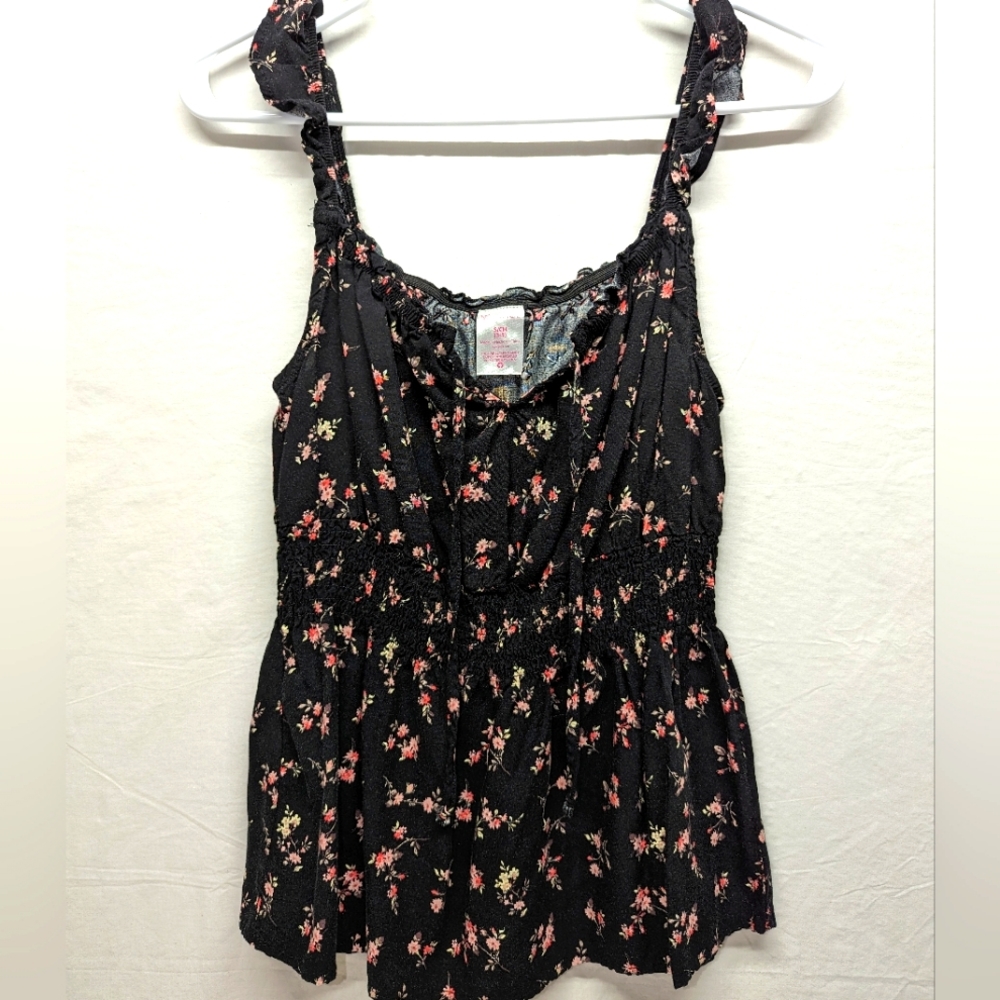 (FREE, See Description) NB Black Floral Tank w/Frilly Shoulder Straps